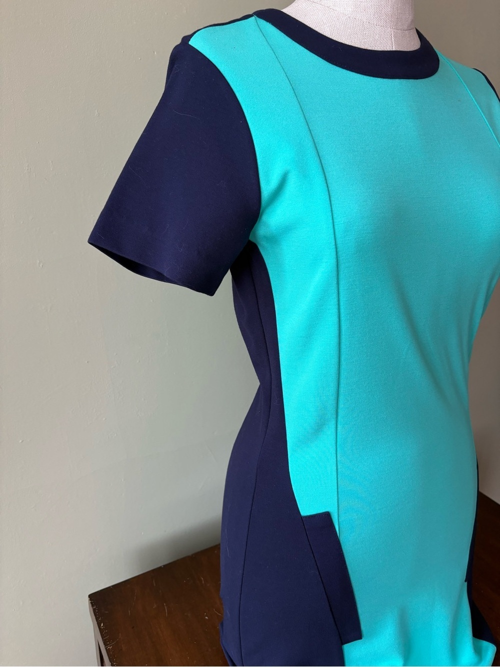 Kenneth Cole Reaction Teal Navy mini dress Sz s Preppy Office Old money - Picture 4 of 9